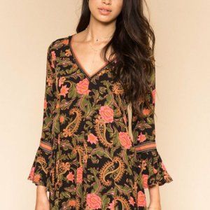 Spell & The Gypsy Etienne Play Dress in Noir Floral Paisley Print Ruffle S
